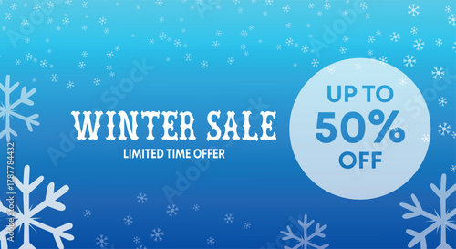 Winter sale banner vector with 50% off promotion