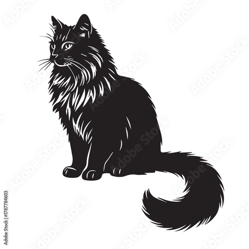 Adorable Domestic Cat Sitting and Looking Curiously at Camera