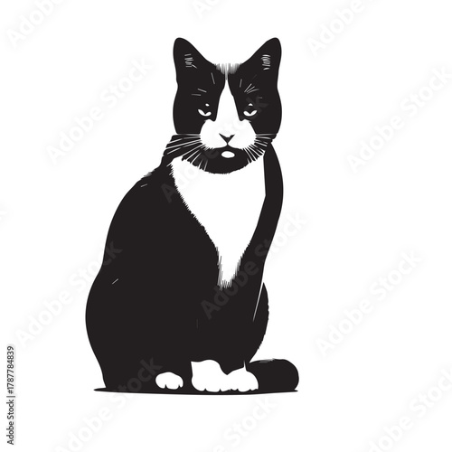 Adorable Domestic Cat Sitting and Looking Curiously at Camera