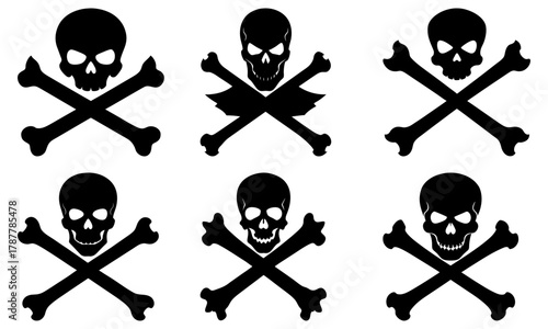 Skull and crossbones collection with vector origins offers a diverse range of pirate symbols, perfect for edgy designs and Halloween themes