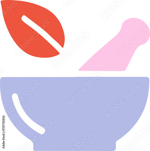 Minimalist illustration of mortar and pestle with leaf for alternative medicine