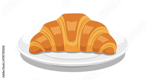 A golden-brown croissant served on a clean white plate, symbolizing delicious breakfast and bakery treats