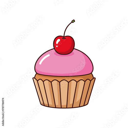 cupcake with cherry vektor