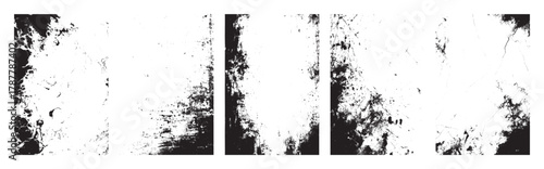 Grunge vintage vertical paper texture backgrounds. Torn and crumpled pattern for poster or vinyl album cover. Distressed overlay urban frames with dust. Dirty, grainy vector mockup illustration.