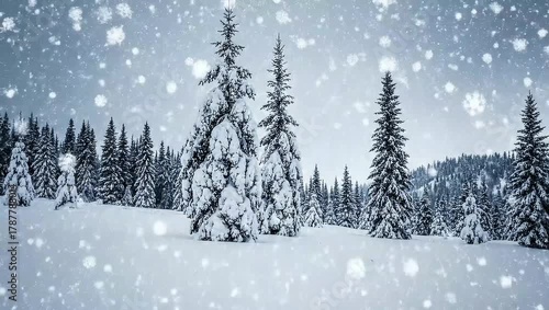 Wallpaper Mural "Magical Winter Wonderland: Heavy Snowfall in a Forest of Snow-Covered Pine Trees and Giant Snowflakes" Torontodigital.ca