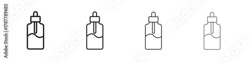 Oil dropper bottle icon outline symbol. Editable Stroke collection.
