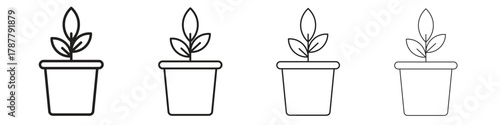 Plant Pot icon outline symbol. Editable Stroke collection.