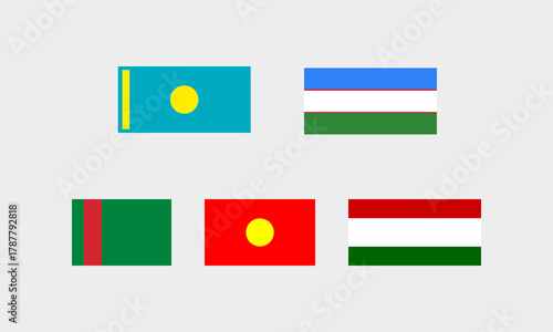 Flaggen zentralasiatischer Länder – Kasachstan, Usbekistan, Turkmenistan, Kirgisistan, Tadschikistan