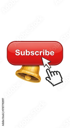 Subscribe Button with Bell Icon and Hand Cursor for Social Media Engagement.