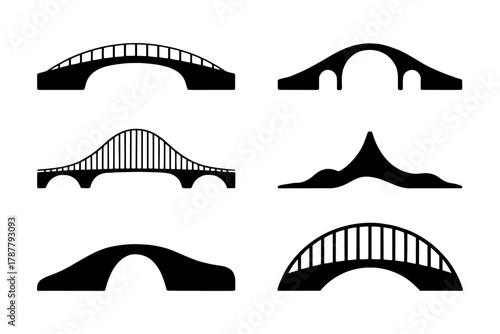silhouette of several bridge designs with various arches