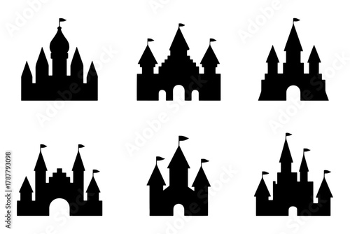 silhouette of majestic castles in a row