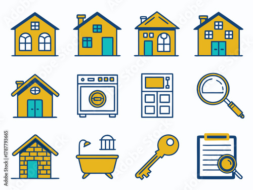 Real Estate Property House Home Search Icons Set with vector illustration
