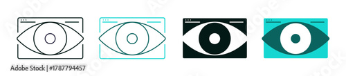 Monotoring icon set. Technology, Business or Marketing concept. Line, solid color or black logo for web or UI. Editable vector stroke illustration. Desktop and eye Symbol for apps or digital platforms