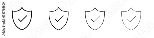 Shield check icon outline symbol. Editable Stroke collection.
