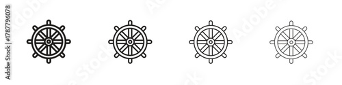 Ship wheel icon outline symbol. Editable Stroke collection.