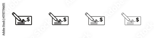 Signing cheque icon outline symbol. Editable Stroke collection.