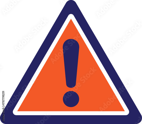 Attention hazard warning sign in orange and blue triangle shape