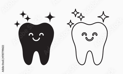 Cute Shiny Teeth Icons for Dental Health and Hygiene Concepts