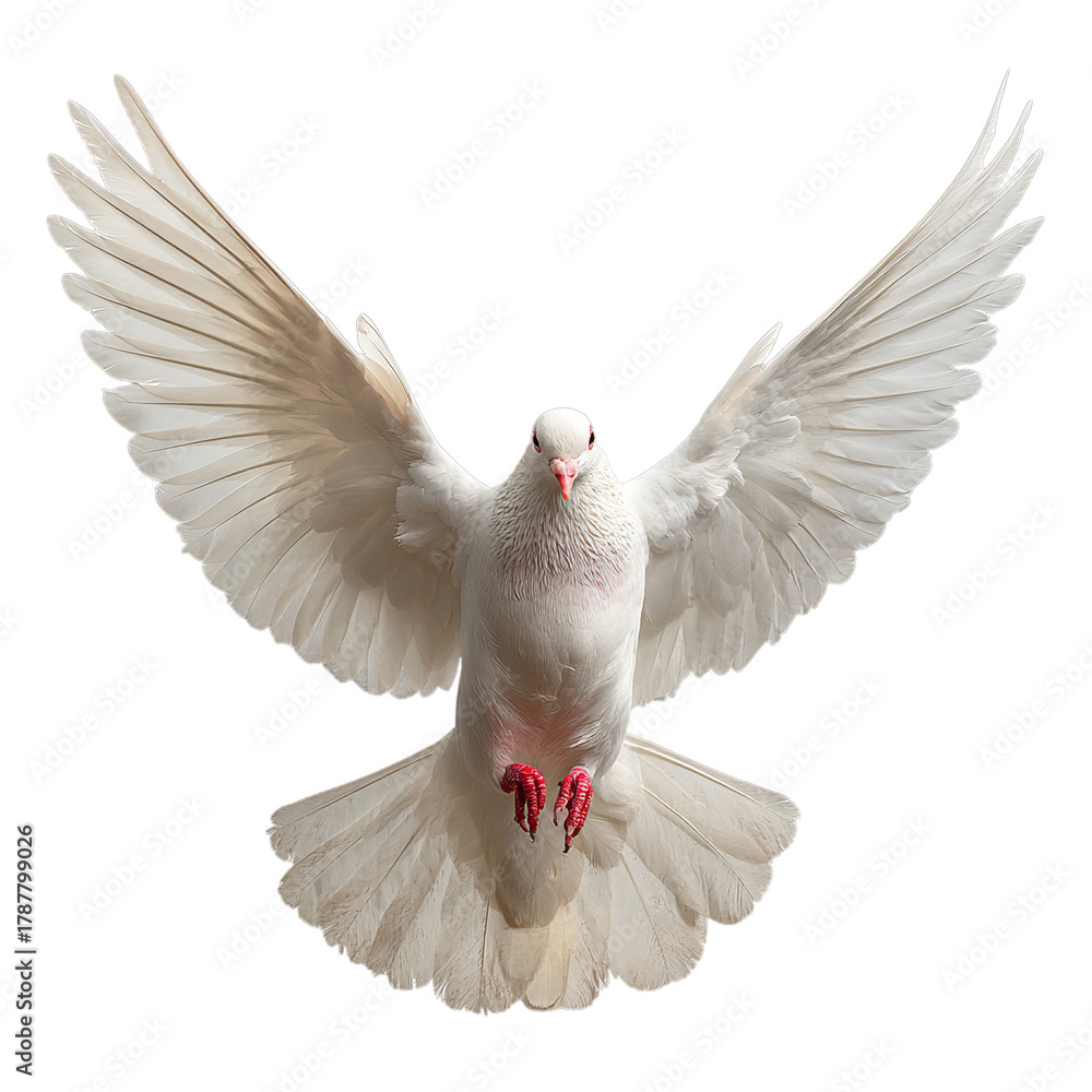 Obraz premium White dove with spread wings. Isolated white background. Png format