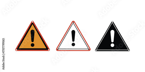Exclamation Point Triangle Signs Illustrating Various Levels of Alertness on White Backdrop