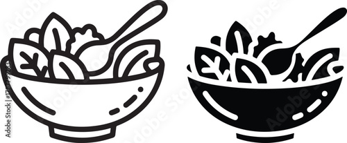 Healthy salad bowls monochrome icon vector illustration fresh meal concept