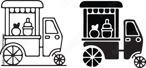 Illustration of food cart offering desserts black and white design vector