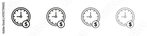 Time is money icon outline symbol. Editable Stroke collection.
