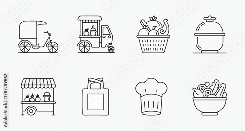 Set of food and market related icons in vector format illustration
