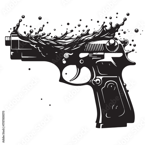 Black gun water Silhouette Vector, High Quality Illustration on White Background