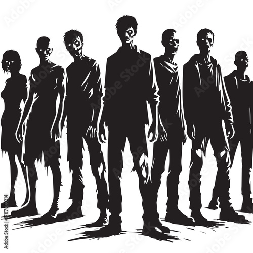 Black Group of zombies Silhouette Vector, High Quality Illustration on White Background