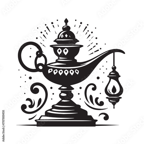 Black Oil lamp stand Silhouette Vector, High Quality Illustration on White Background