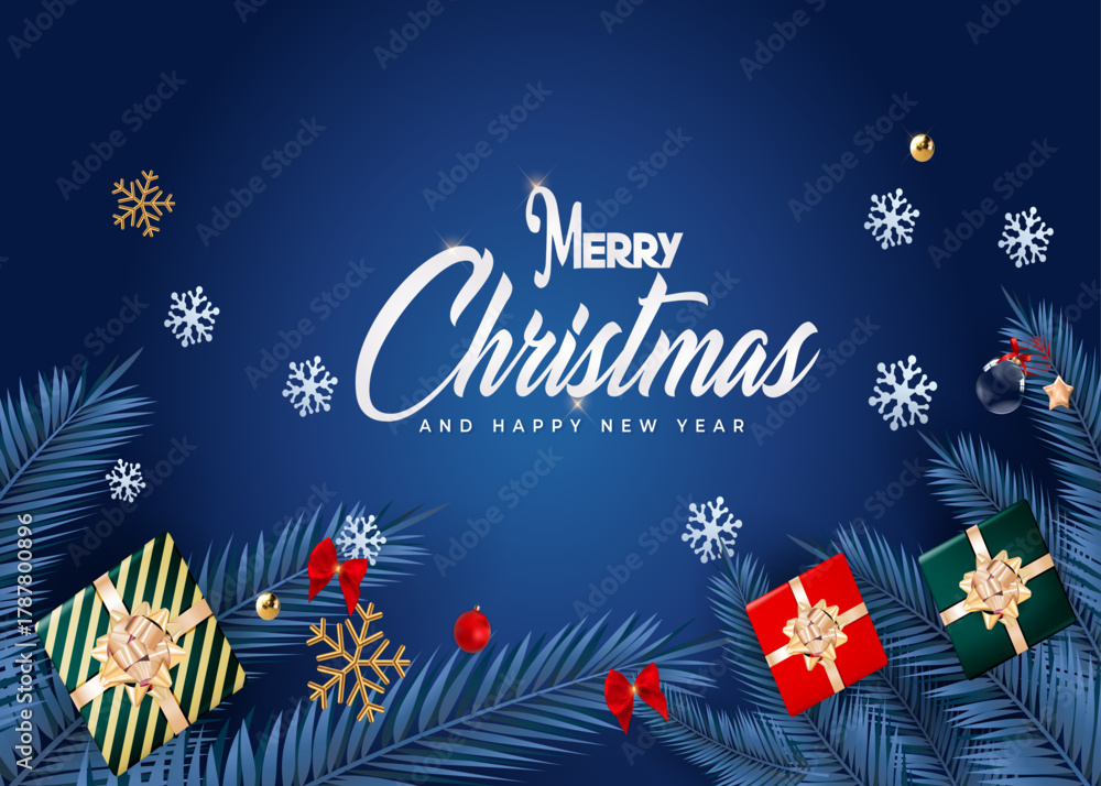 Naklejka premium Christmas and New Year 2026 card design, 2026 with a blue background