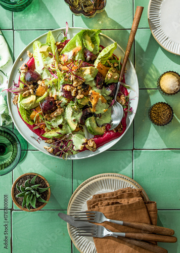 Roasted beetroot, butternut, toasted walnut salad and green herb-yoghurt dressing.jpg