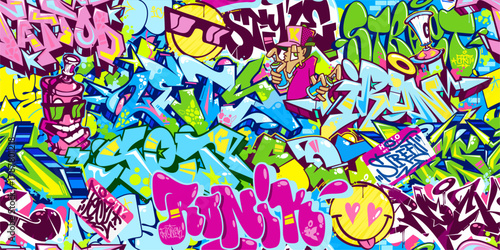 Seamless Colorful Abstract Hip Hop Street Art Graffiti Style Urban Vector Illustration Background Template
