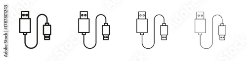 USB cable icon outline symbol. Editable Stroke collection.