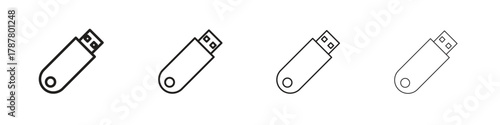 USB icon outline symbol. Editable Stroke collection.