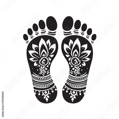 Black Lakshmi feet footprints Silhouette Vector, High Quality Illustration on White Background