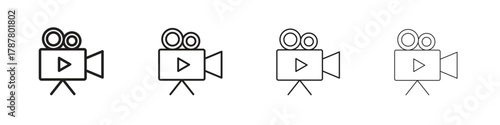 Video camera icon outline symbol. Editable Stroke collection.