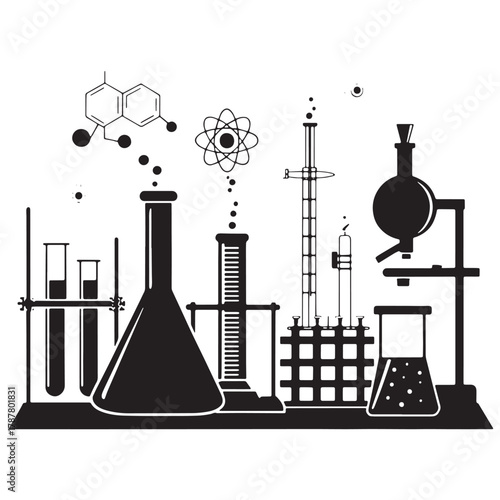 Black Science Experiment Silhouette Vector, High Quality Illustration on White Background
