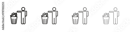 Waste Bin icon outline symbol. Editable Stroke collection.
