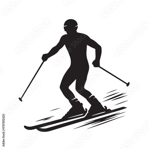Black Person skiing Silhouette Vector, High Quality Illustration on White Background