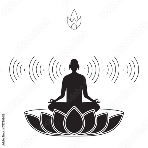 Black Sound Bath Therapy Silhouette Vector, High Quality Illustration on White Background