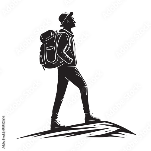 Black Solo Travel Silhouette Vector, High Quality Illustration on White Background