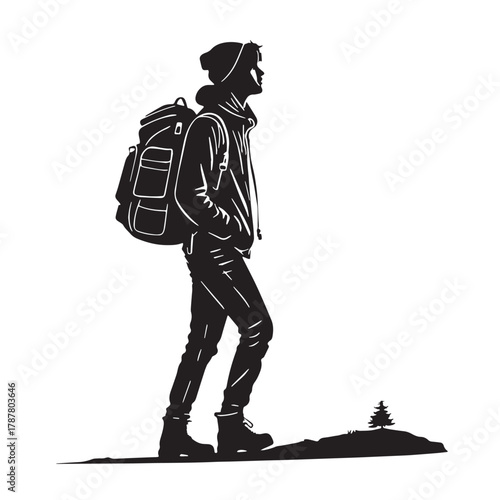 Black Solo Travel Silhouette Vector, High Quality Illustration on White Background