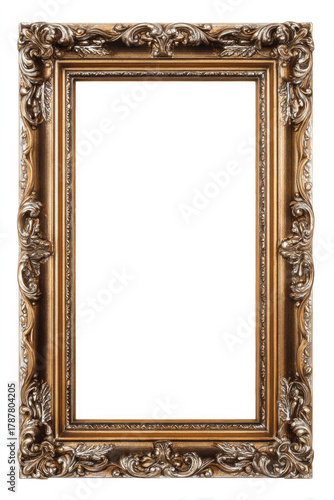 Ornate gold baroque picture frame on white background