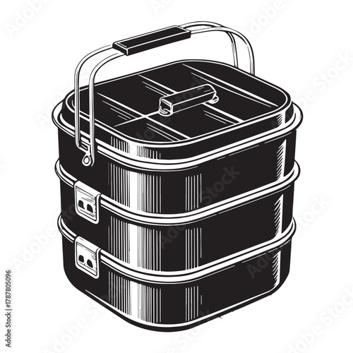 Black Tiffin Box for Office Silhouette Vector, High Quality Illustration on White Background