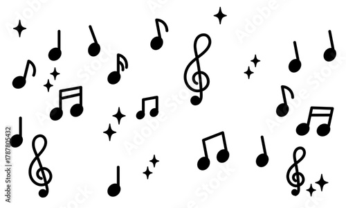 Cute Pop Monochrome Music Note Vector Elements Set. Simple Kawaii Design Parts Collection.