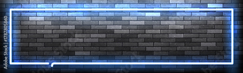 Vector blue neon frame on the wall background.