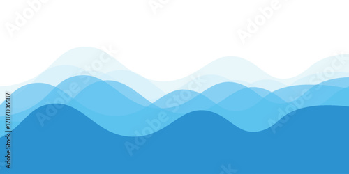 Blue wavy water splash shapes, ocean waves, landscape water ripples for background, water surface, sea graphic pattern. modern vector.