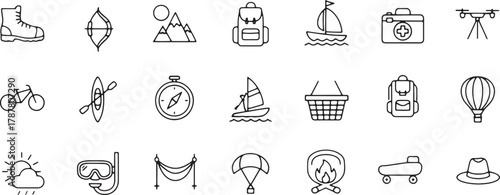 Collection of outdoor adventure and travel icons
